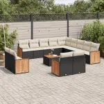 Set mobilier de grădină cu perne, 14 piese, negru, poliratan GartenMobel Dekor