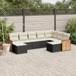 Set mobilier de grădină cu perne, 9 piese, negru, poliratan GartenMobel Dekor