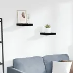 Rafturi de perete 2 buc. negru extralucios 23x23,5x3,8 cm, MDF GartenMobel Dekor