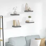 Rafturi de perete, 4 buc., gri extralucios, 23x23,5x3,8 cm, MDF GartenMobel Dekor