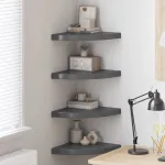 Rafturi colț perete, 4 buc., gri extralucios, 35x35x3,8 cm, MDF GartenMobel Dekor