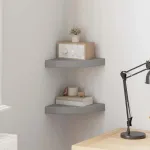 Rafturi colțar de perete, 2 buc., gri, 25 x 25 x 3,8 cm, MDF GartenMobel Dekor