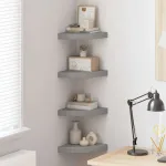 Rafturi colțar de perete, 4 buc., gri, 25 x 25 x 3,8 cm, MDF GartenMobel Dekor