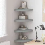 Rafturi colțar de perete, 4 buc., gri, 35 x 35 x 3,8 cm, MDF GartenMobel Dekor