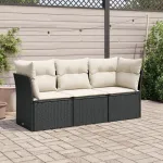 Set mobilier de grădină cu perne, 3 piese, negru, poliratan GartenMobel Dekor