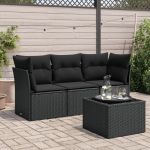 Set mobilier de grădină cu perne, 4 piese, negru, poliratan GartenMobel Dekor