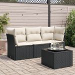 Set mobilier de grădină cu perne, 4 piese, negru, poliratan GartenMobel Dekor
