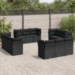 Set canapele de grădină, 12 piese, cu perne, negru, poliratan GartenMobel Dekor