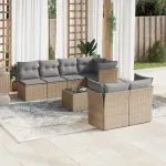 Set canapele de grădină, 8 piese, cu perne, bej, poliratan GartenMobel Dekor