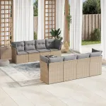 Set canapele de grădină, 9 piese, cu perne, bej, poliratan GartenMobel Dekor