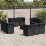 Set mobilier de grădină cu perne, 13 piese, negru, poliratan GartenMobel Dekor