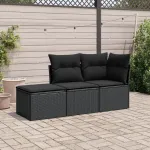 Set mobilier de grădină cu perne, 3 piese, negru, poliratan GartenMobel Dekor
