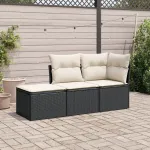 Set mobilier de grădină cu perne, 3 piese, negru, poliratan GartenMobel Dekor