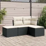 Set mobilier de grădină cu perne, 4 piese, negru, poliratan GartenMobel Dekor