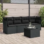 Set mobilier de grădină cu perne, 5 piese, negru, poliratan GartenMobel Dekor