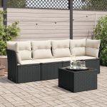 Set mobilier de grădină cu perne, 5 piese, negru, poliratan GartenMobel Dekor