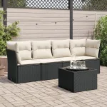 Set mobilier de grădină cu perne, 5 piese, negru, poliratan GartenMobel Dekor