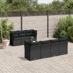 Set mobilier de grădină cu perne, 8 piese, negru, poliratan GartenMobel Dekor
