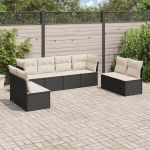 Set mobilier de grădină cu perne, 8 piese, negru, poliratan GartenMobel Dekor
