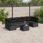 Set mobilier de grădină cu perne, 8 piese, negru, poliratan GartenMobel Dekor