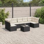 Set mobilier de grădină cu perne, 8 piese, negru, poliratan GartenMobel Dekor