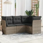 Set canapea de grădină cu perne, 4 piese, gri, poliratan GartenMobel Dekor