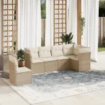Set canapele de grădină cu perne, 6 piese, bej, poliratan GartenMobel Dekor