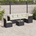 Set canapele de grădină cu perne, 7 piese, negru, poliratan GartenMobel Dekor