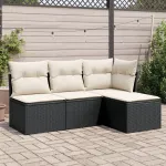 Set mobilier de grădină cu perne, 4 piese, negru, poliratan GartenMobel Dekor