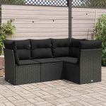 Set mobilier de grădină cu perne, 4 piese, negru, poliratan GartenMobel Dekor