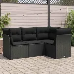 Set mobilier de grădină cu perne, 4 piese, negru, poliratan GartenMobel Dekor