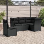 Set mobilier de grădină cu perne, 5 piese, negru, poliratan GartenMobel Dekor