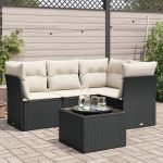 Set mobilier de grădină cu perne, 5 piese, negru, poliratan GartenMobel Dekor
