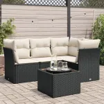 Set mobilier de grădină cu perne, 5 piese, negru, poliratan GartenMobel Dekor