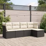 Set mobilier de grădină cu perne, 5 piese, negru, poliratan GartenMobel Dekor