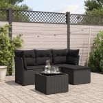Set mobilier de grădină cu perne, 5 piese, negru, poliratan GartenMobel Dekor
