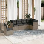 Set mobilier grădină cu perne, 6 piese, gri, poliratan GartenMobel Dekor