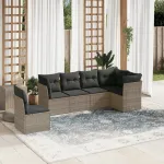 Set mobilier grădină cu perne, 6 piese, gri, poliratan GartenMobel Dekor