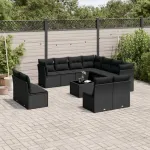 Set canapele de grădină, 12 piese, cu perne, negru, poliratan GartenMobel Dekor