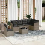 Set canapele de grădină, 7 piese, cu perne, gri, poliratan GartenMobel Dekor