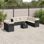 Set canapele de grădină cu perne, 10 piese, negru, poliratan GartenMobel Dekor