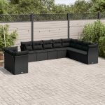 Set canapele de grădină cu perne, 10 piese, negru, poliratan GartenMobel Dekor