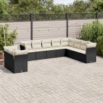 Set canapele de grădină cu perne, 10 piese, negru, poliratan GartenMobel Dekor