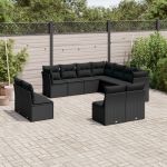 Set canapele de grădină cu perne, 11 piese, negru, poliratan GartenMobel Dekor