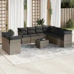 Set mobilier de grădină cu perne, 10 piese, gri, poliratan GartenMobel Dekor