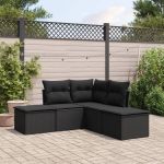 Set mobilier de grădină cu perne, 5 piese, negru, poliratan GartenMobel Dekor
