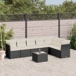 Set mobilier de grădină cu perne, 8 piese, negru, poliratan GartenMobel Dekor