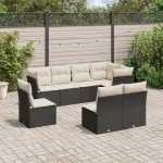Set mobilier de grădină cu perne, 8 piese, negru, poliratan GartenMobel Dekor