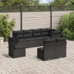 Set mobilier de grădină cu perne, 8 piese, negru, poliratan GartenMobel Dekor