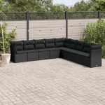 Set mobilier de grădină cu perne, 9 piese, negru, poliratan GartenMobel Dekor